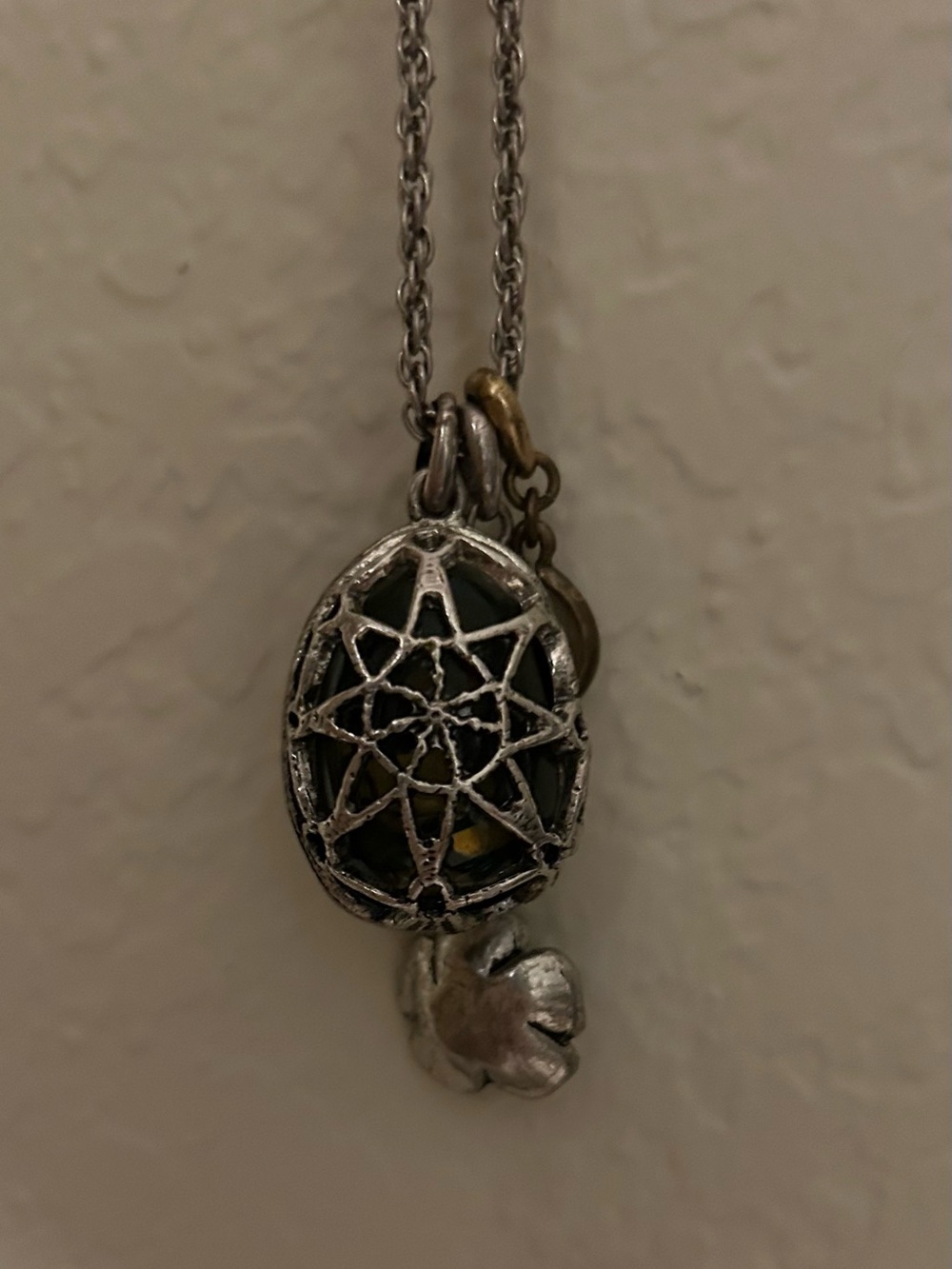 Gothic Silver Tone Web Locket Necklace with Black Accent